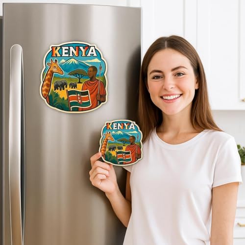 Image of Zesta Wooden Fridge Magnets Set | Refrigerator Decor Magnets for Kitchen | India Souvenir Fridge Magnet Collection | Wooden Magnet for Fridge Door Decoration (Kenya)