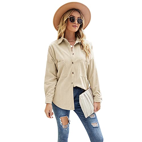 GORGLITTER Cordhemd Damen - Lässige Langarm Bluse Mit Taschen In Verschiedenen Größen