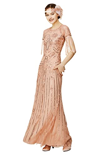 BABEYOND 1920s Women Prom Dress – Long Sequin Rhinestone Dress Mermaid Evening Gown with Fringe Sleeves
