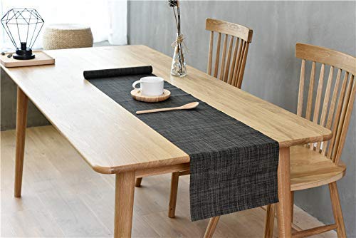 Zupro Compatible Placemats Table Runner, Crossweave Woven Vinyl Table Runner Washable 30Cmx180Cm（11.8 Inch X 70.8 Inch(1 Piece Table Runner,Hemp Black) #TOP4
