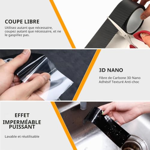 gaoduanluoluo Film Carbone Voiture, 5cmx10m Autocollant Carbone – vue 3