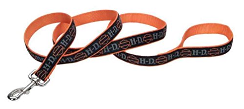 Harley-Davidson 1 in. Designer Ribbon Premium Dog Leash - 6 ft. Black & Orange