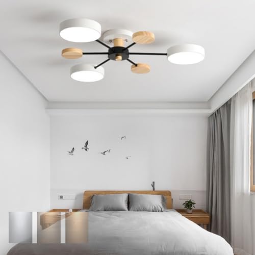 Plafonnier LED design moderne blanc 3 têtes en bois luminaire de plafond pour salon et bureau