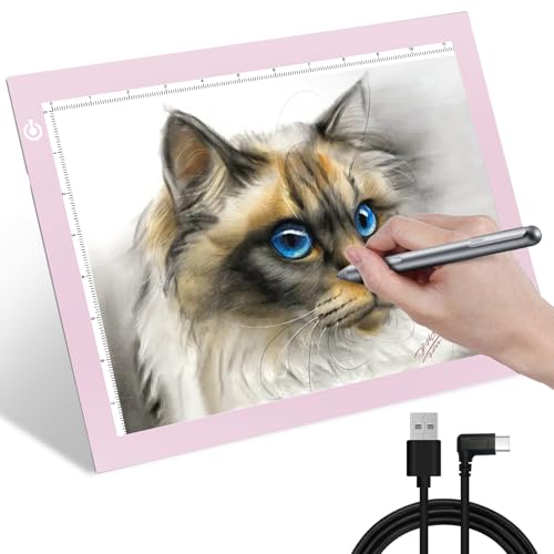 KIVOTAC Almohadilla de luz de 9 x 12 pulgadas, tablero de luz ultradelgado alimentado por USB, caja de luz ajustable para dibujar, deshierbar vinilo, arte de diamantes, bocetos, trazado y animación