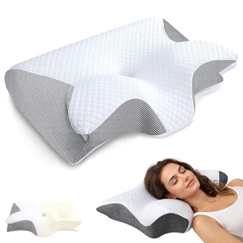 Curo Sleep Kissen Original 2026 Neu Curo Sleep Kissen Memory Materialien Werden Verwendet für SeitenschläFer Geeignet RüCken und Bauchlage Atmungsaktiv Bezug Waschen Schmerzlinderung (Grau)