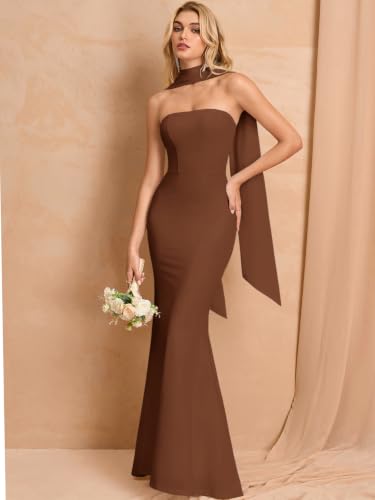 Image of Auraxe 2026 Women's Bodycon Formal Maxi Dresses Elegant Tube Summer Wedding Guest Cocktail Party Dress with Scarf
