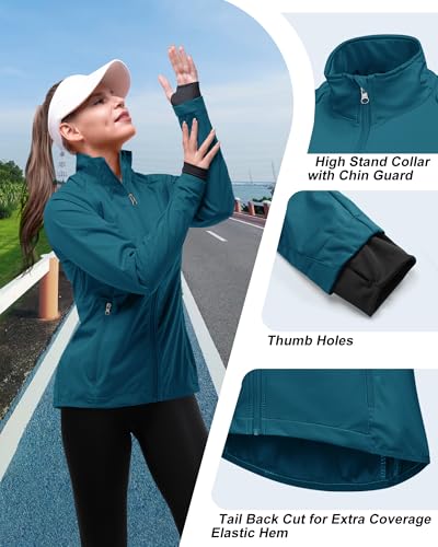 33,000ft Fahrradjacke Damen Wasserdicht Atmungsaktiv Sommer UV-Schutz Leicht Fahrradweste mit Abnehmbaren Ärmeln Fahrrad Reflektierend Regenjacke Frauen Hellblau L