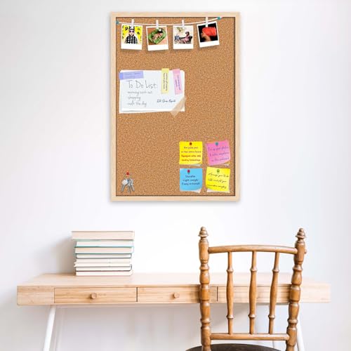 Image of ArtzFolio Cork Board | Bulletin Board Notice Pin Board | Vision Soft Board Combo with Thumb Push Pins & Sticky Notes | Natural Brown Frame | 24 x 36 inch (61 x 91 cms)