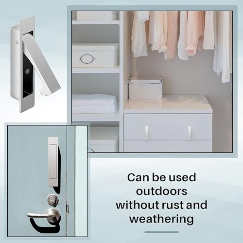 2 Pcs Pocket Door Pull Handle,Flush Mount Door Pull,Hidden Pocket Door Hardware Mount Recessed Drawer Pulls for Sliding Door Closet Cabinet Bathroom,304 Stainless Steel (Silver) by LQKS - Image 6