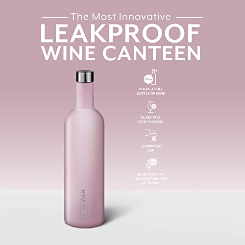 Brümate Winesulator 25 Oz Triple-Walled Insulated Wine Canteen Made Of Stainless Steel, 24-Hour Temperature Retention, Shatterproof, Comes With Silicone Transfer Funnel (Glitter Blush) #TOP1