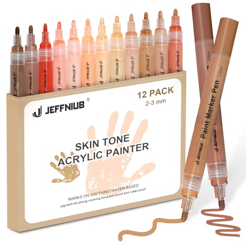 JEFFNIUB Lot de 12 marqueurs de peinture acrylique permanents avec pointe de 2 mm pour peinture sur roches, verre, tissu, bois, céramique, toile, carrelage