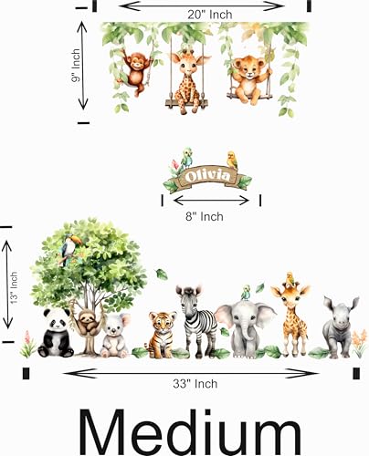 Image of Jungle Theme Wall Sticker for Kids Room Decor - Fun Animal Growth Chart with Giraffe, Elephant, Tiger, Panda, and More - Peel & Stick Removable Nursery Wall Decal (K, Medium)