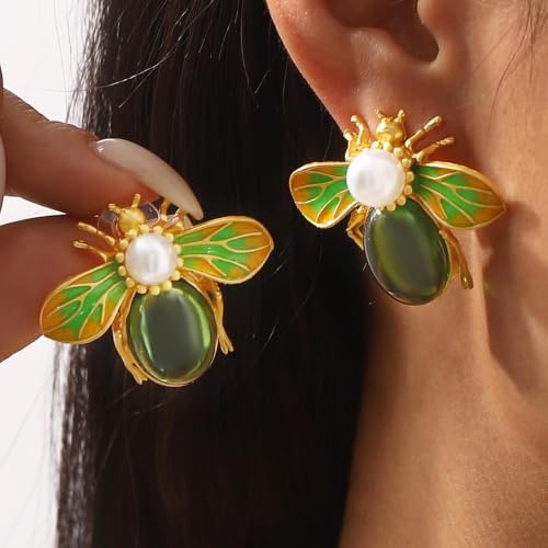 Boucles d'oreilles abeille vertes pour un style bohème chic