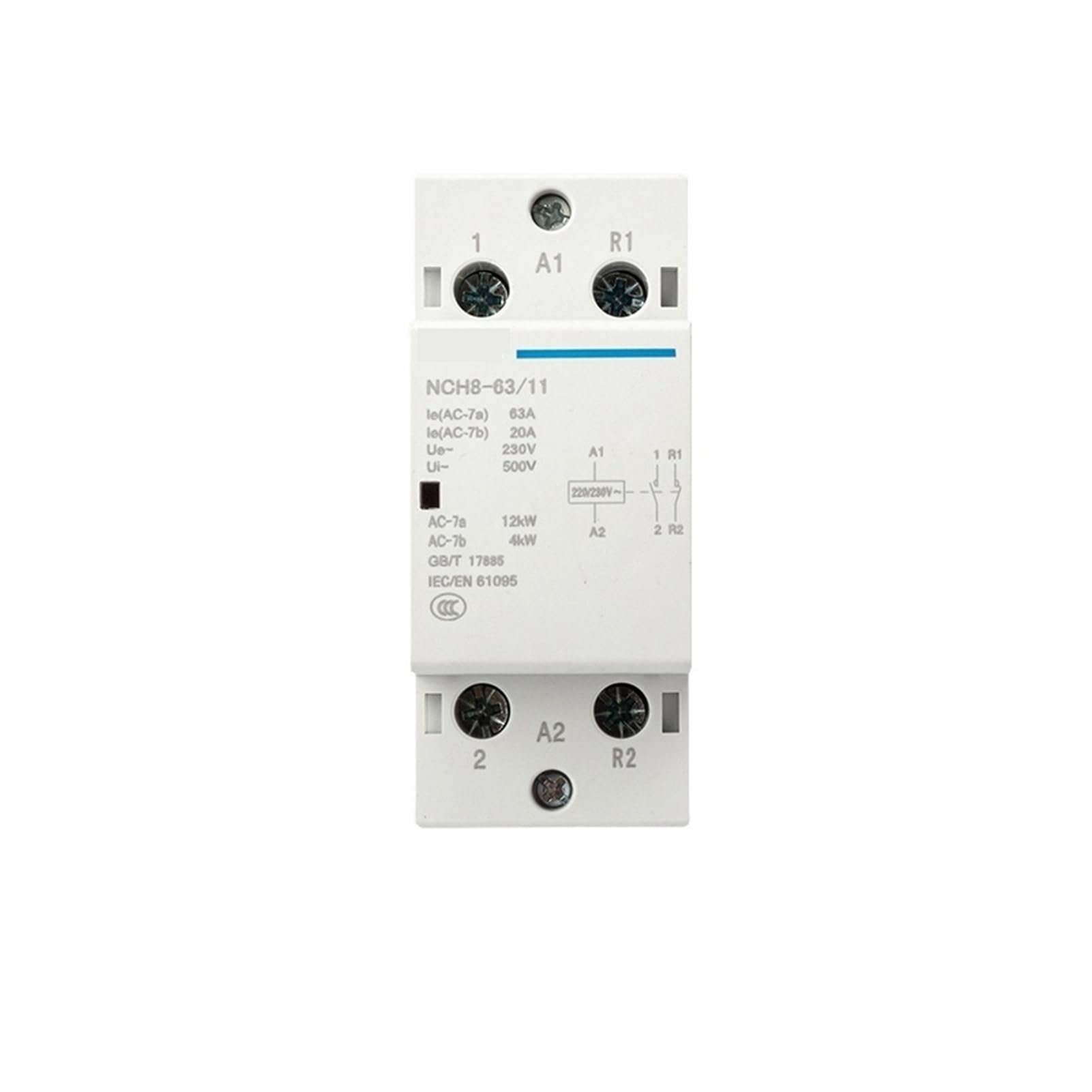 230V Home AC Contactor NCH8 20A 25A 40A 63A 2NO 1NC 1NO 2 NC Modular Mini Household 4 Pole Phase(63A 4NO)