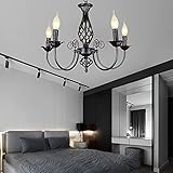 OUKANING Retro Deckenbeleuchtung Anhänger Vintage Deckenlampe Kronleuchter Antik 5 Flammen LED Energiesparkerze Retro Wohnzimmer - 5