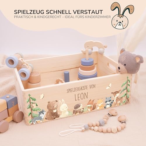 Kidsmood - Spielzeugkiste aus Holz mit Wunschnamen | Aufbewahrungsbox Kinder Spielzeug & Bücher | Praktische Holzkiste als Deko Kinderzimmer oder als Personalisierte Geschenke Baby zur Geburt & Taufe