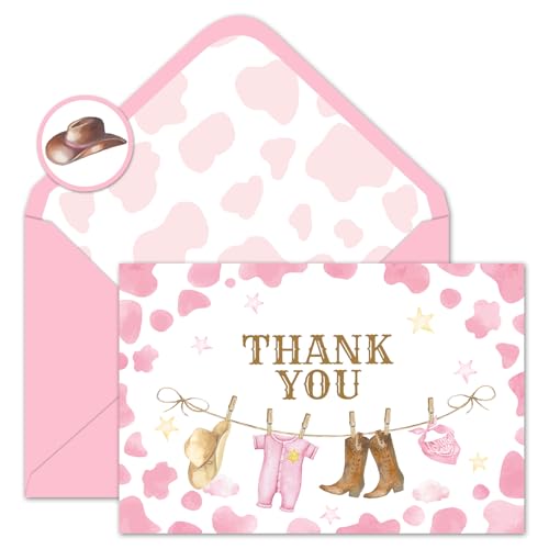 Cartes de remerciement cowboy baby shower et baptême avec enveloppe de 10x15 cm