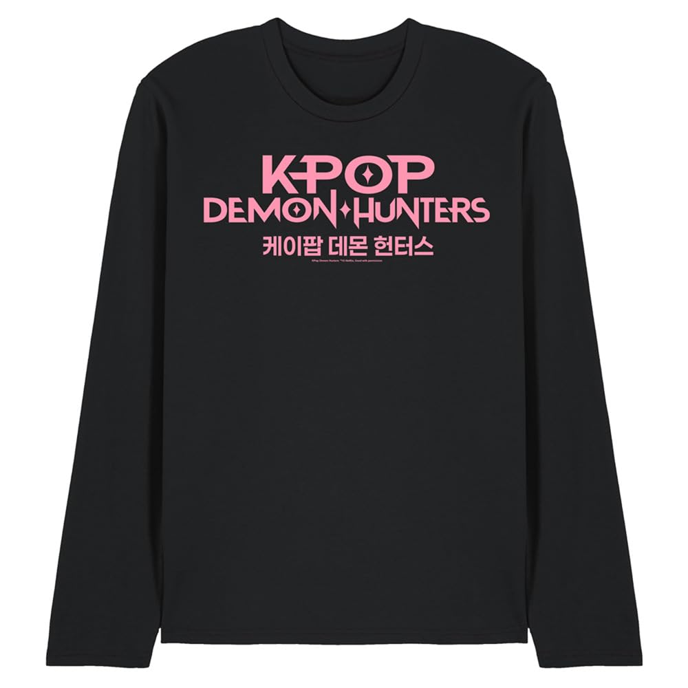 Kpop Demon Hunters Pink Logo Unisex Long Sleeve T Shirt, Black, Small