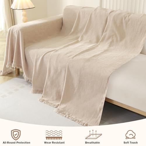 OstepDecor Sectional Couch Covers 2 Pieces, L Shaped Sofa Cover, Chenille Couch Cover for Dogs Washable, Furniture Protector Sofa Slipcover for 2-3 Cushion Couch (71"x110"+71"x118", Khaki) by OstepDecor - Image 2