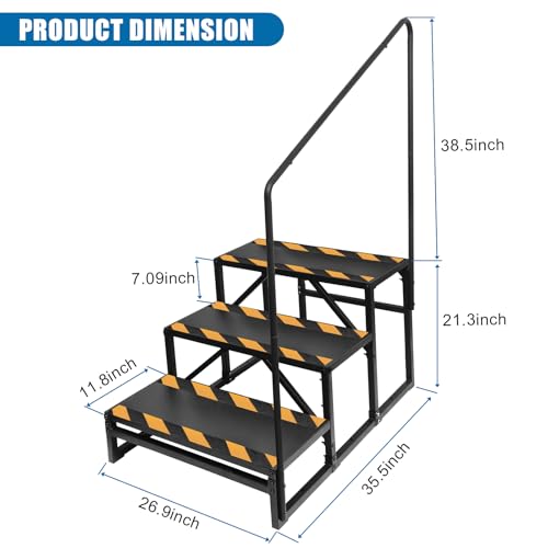 Image of RV Step with Handrail, 3-Step Stable Heavy Duty Universal Stair