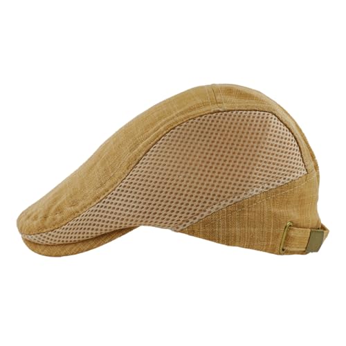 Image of Men's Cotton-Hemp Blend Newsboy Cap - Lightweight Summer Flat Cap for Driving & Outdoor Style