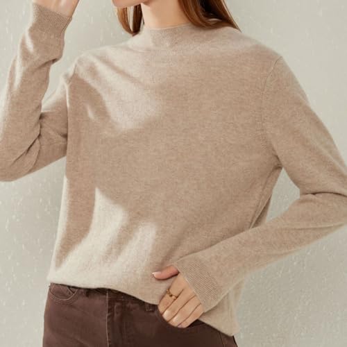 Image of 100% Pure Cashmere Sweaters for Women Mockneck Long Sleeve Warm Soft Lightweight Knit Pullover