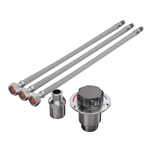 Image of Aquor RV /Marine Hot+Cold Mixing Valve, Compact G1 /2 inch Thermostatic Mixing Valve with Hot /Cold Temperature Control, Hydrant Pairing for Boat, Marine, and RV Outdoor Shower, Stainless Steel