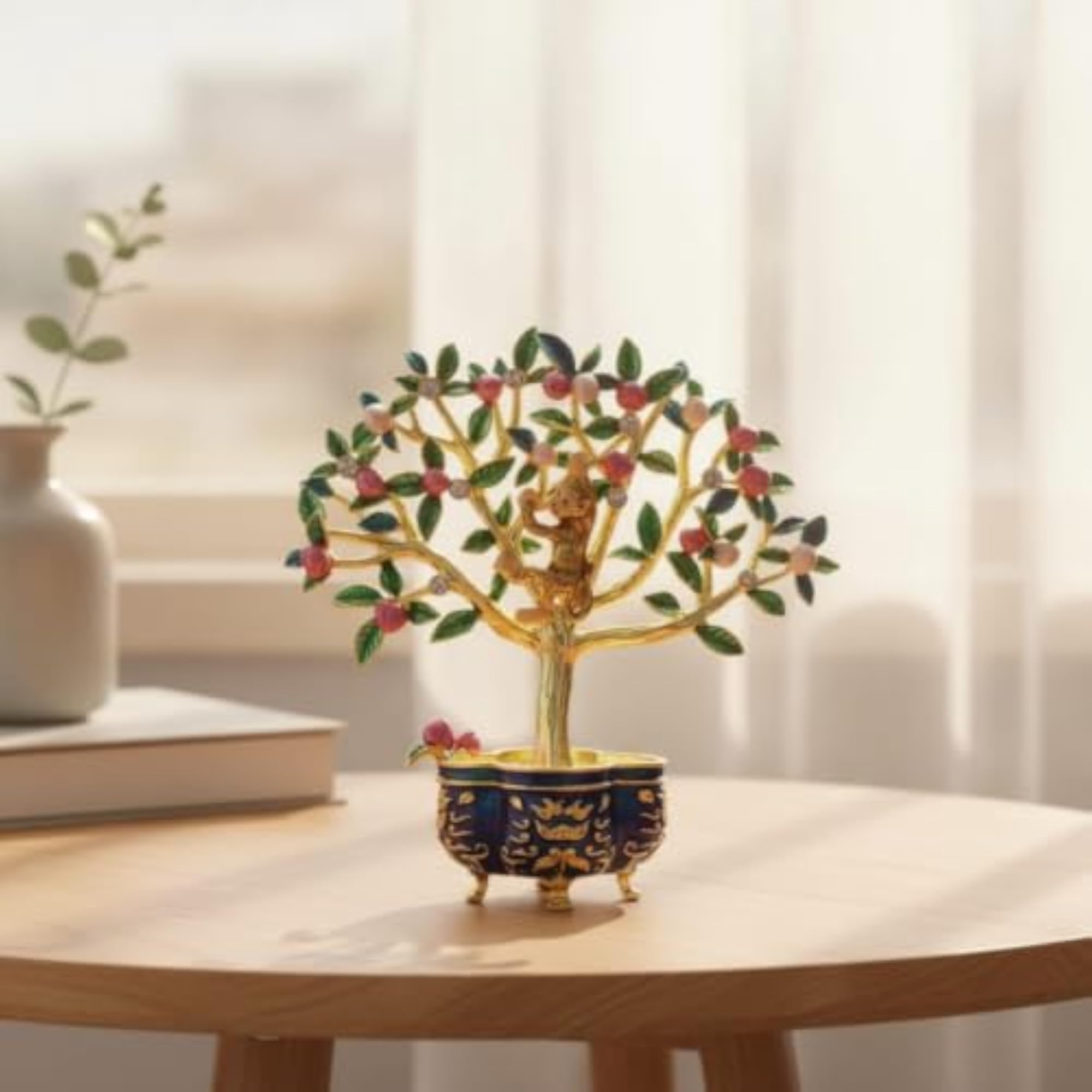 Decorative Peach Tree with Monkey, Hand-Finished