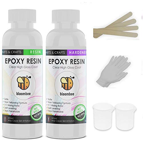 Bloombee Clear Epoxy Resin, 16oz When Mixed, 1:1 Ratio 2 Part Epoxy Resin, Coating for Resin Jewelry, Acrylic Pour Paintings, Molds, River Tables, Art Making Kit Tumblers