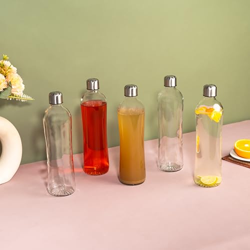Image of Glassbunny Glass Water Bottle with Leak-Proof Airtight Stainless-Steel Lid for Water, Smoothie, Juices - Reusable Travel 500ml Glass Drinking Fridge Bottles Pack of 3 - Borosilicate Food Grade