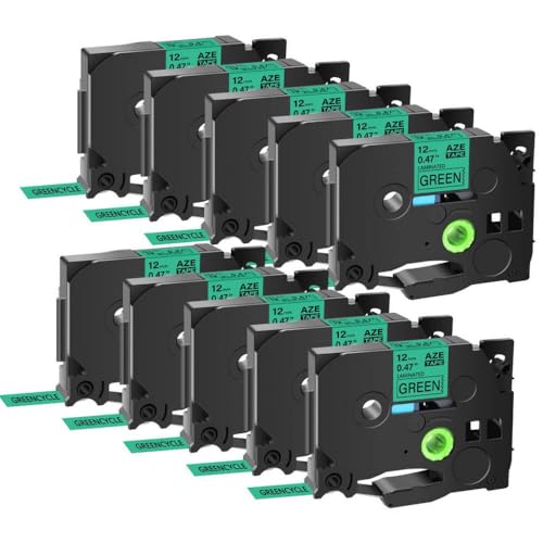 10 �p�b�N���x���e�[�v 12mm TZE-231 Tze 241 �J�[�g���b�W PT-H110 D600 P750 ���x�����[�J�[�ƌ݊�������(Black on Green)