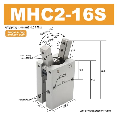 Pinza de robot angular MHC2-25D y componentes neumáticos MHC2 3