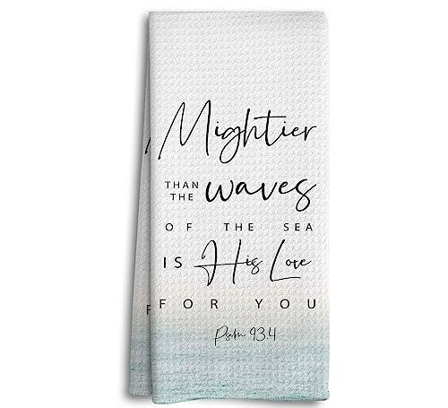 Dwept Christian Kitchen & Bath Towels, Scripture Verse Hand Towels, Mightier Than The Waves Of The Sea, Bible Verse Kitchen Dish Towels, Polyester, 16 x 24 Inches, 1 Count