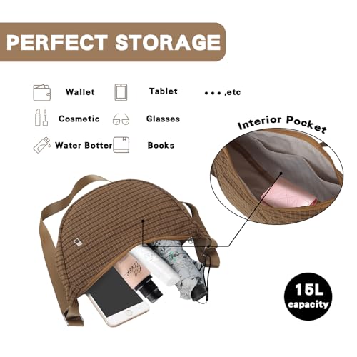 Checkered Nylon Crescent Bag for Women,Moon Bag with Metal Zipper and Card Slots3