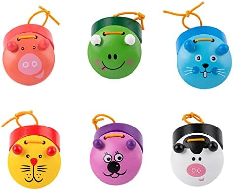 Perfeclan 6pcs Wooden Finger Castanets Lovely Cute Animal Pattern Castanet Musical Instruments Toys for Baby Early Education