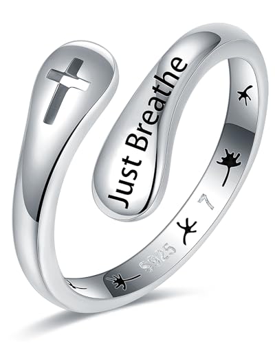 Bolelis Just Breathe Ring for Women 925-Sterling-Silver – Inspirational Jewelry Gift with Dandelion Design, Symbol of Hope and Self-Acceptance (Adjustable 6-9)