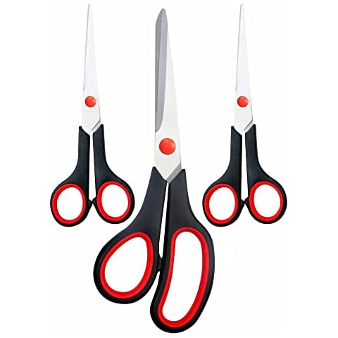 Kitchen Scissor Heavy Duty Household Stainless Steel Blades Scissors Set Soft Comfortable Grip for Multipurpose Cutting Paper Fabric Home School Art Craft DIY Sewing Office Stationery (Pack of 3) Cover