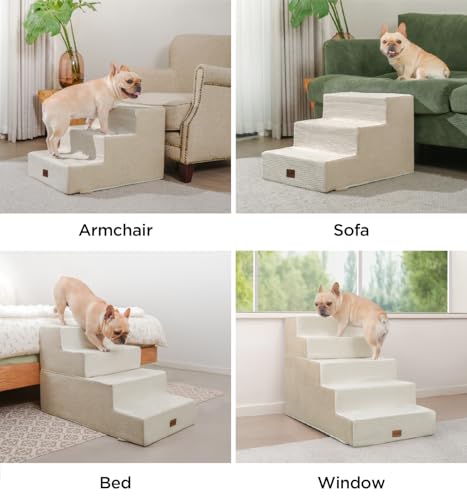 Made4Pets Dog Stairs for Small Dogs, Extra Wide Dog Steps for Bed Couch Sofa and Chair, 35D Foam Pet Steps for Small Dogs and Cats(Up to 40lbs), Non-Slip Bottom Pet Stairs, Beige, 3 Steps - Image 3