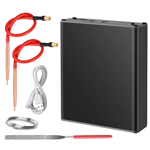 Aomdom Soldador por Puntos, Equipos de Soldadura por Puntos Portátil 5000-mAh Batería con 11 Engranajes Ajustables, 2 Bolígrafos de Soldadura, Hoja de níquel de 200 cm
