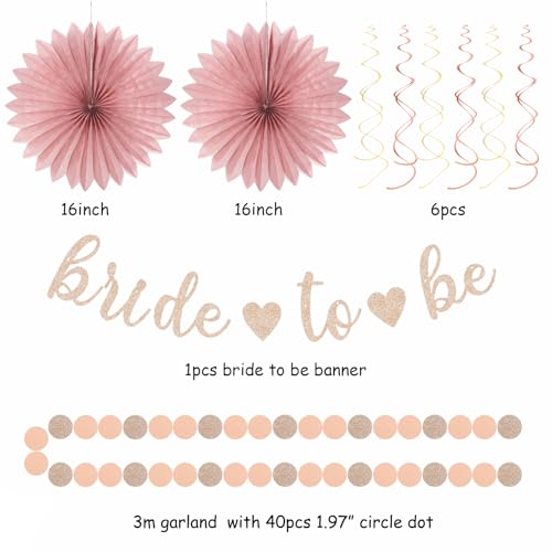 Image of Blush-Pink Rose-Gold Bridal-Shower Party Decorations - 21pcs Bride to Be Sign Banner,Bachelorette Paper Lanterns Honeycomb,Wedding Streamers Garland,Fall Tissue Pom Poms Fans Decor Supplies Burgleda