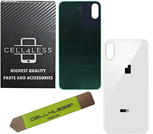 CELL4LESS Back Glass Replacement Compatible w/The iPhone Xs Including Wide Camera Hole, Adhesive & Removal Tool (Silver)
