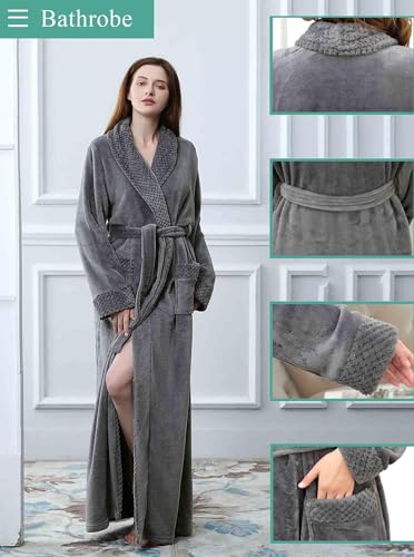 Image of Artfasion Womens Long Fleece Robe - Warm Soft Floor Length Flannel Bathrobes for Winter Thicker Long House Coat with Pockets
