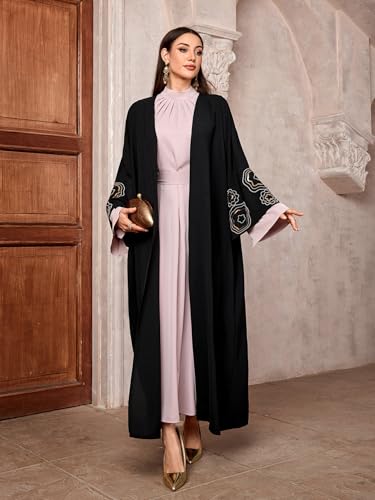 Image of Women's Ethnic Embroidery Muslim Abaya Open Kimono Cardigan Jalabiya
