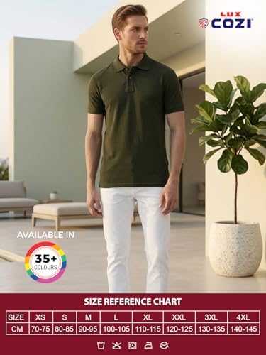 Image of Lux Cozi Men's Cotton Solid Polo Tshirt | Collar Tshirts | Half Sleeves | Stylish & Premium All Day Wear | Pack of 1