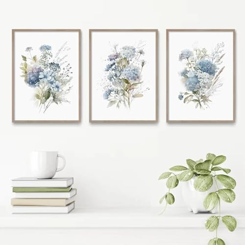 Art toile fleur bleue aquarelle affiche plante déco intérieur 40x60