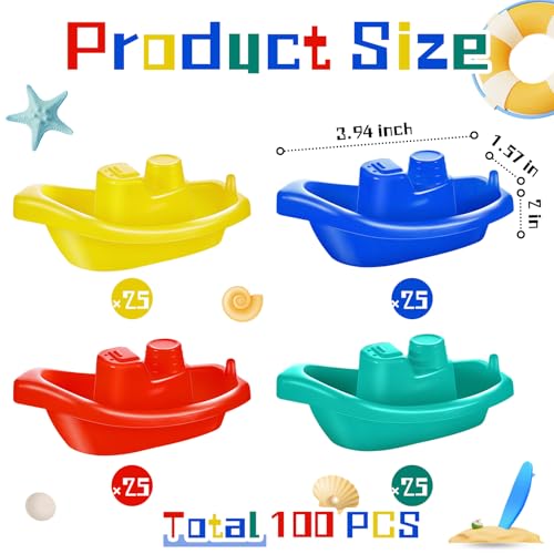 Woanger 100 Pcs Little Boat Bath Toys Stackable Floating Plastic Toys for Baby and Toddler Summer Pool and Bathtub Party, Vibrant, 4 Colors (Colorful) - Image 2