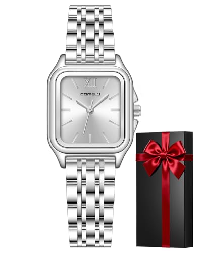 CIVO Montre Femme Acier Argent: Analogique Carré Montre Bracelet Quartz Etanche - Élégant Cadeau pour Femme