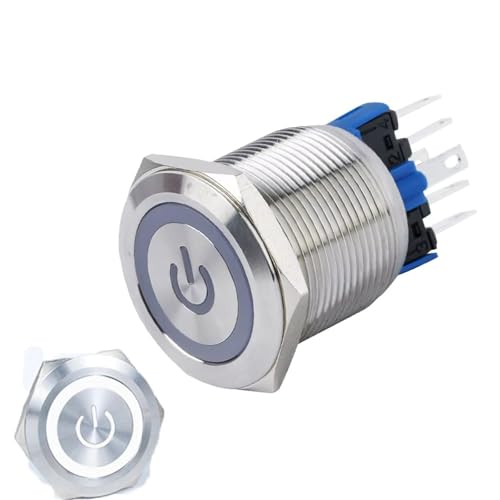 Interrupteur 22mm avec anneau LED blanc 6V pour tableau de bord et domotique