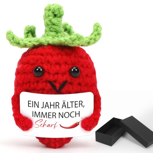 Cadimus Pocket Hug Positive Chili,Kreative Positive Handgestrickt Geschenke,Chili Glücksbringer Geschenke,Emotional Support Puppe,Partyspielzeug für Freunde Kollegen Familie Freundin