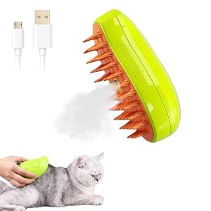 Cat Steam Brush, 3 In1 Steamy Cat Brush, Self Cleaning Cat Brush with Steam,Cat Steamer Brush for Massage,Cat Grooming Brush Pet Hair Removal Comb for Cat and Dog (Green)